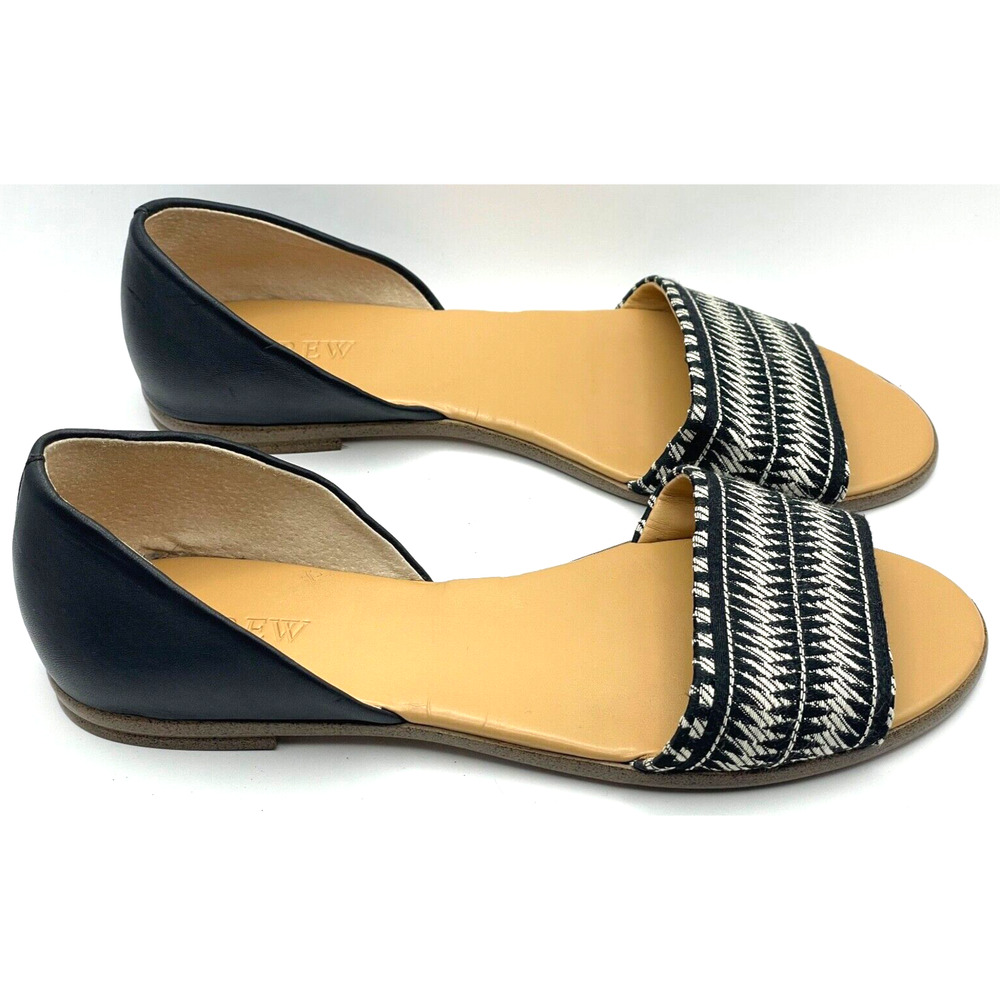 J Crew Sandals Women's Size 7 Hayes Slip On Flats Open Toe Casual Black & White